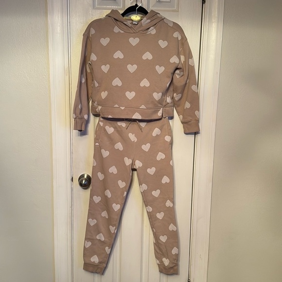 Old Navy Heart Theme Hooded Jogger Set Size L 10/12 - Picture 1 of 9